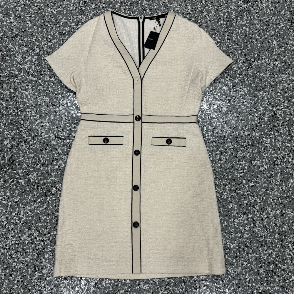 Maje Cream Midi Dress with Black Accents
